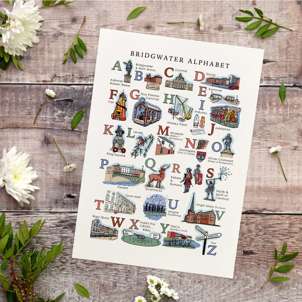 Bridgwater Alphabet Illustration Print A4 Unframed 