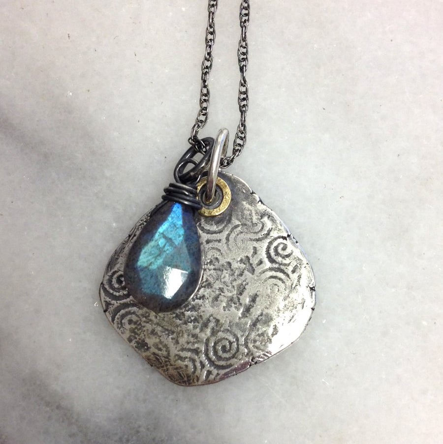 Reserved for Tom Silver ,18ct gold and labradorite Relic necklace
