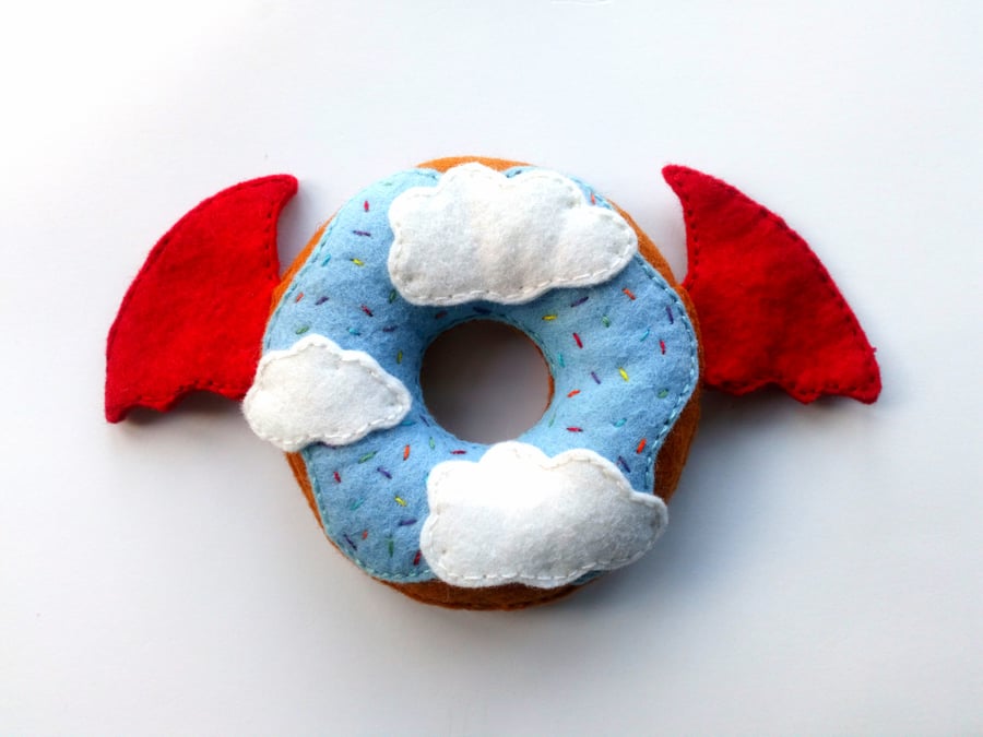 Mini Cloudy sky wool felt donut collectable felt art
