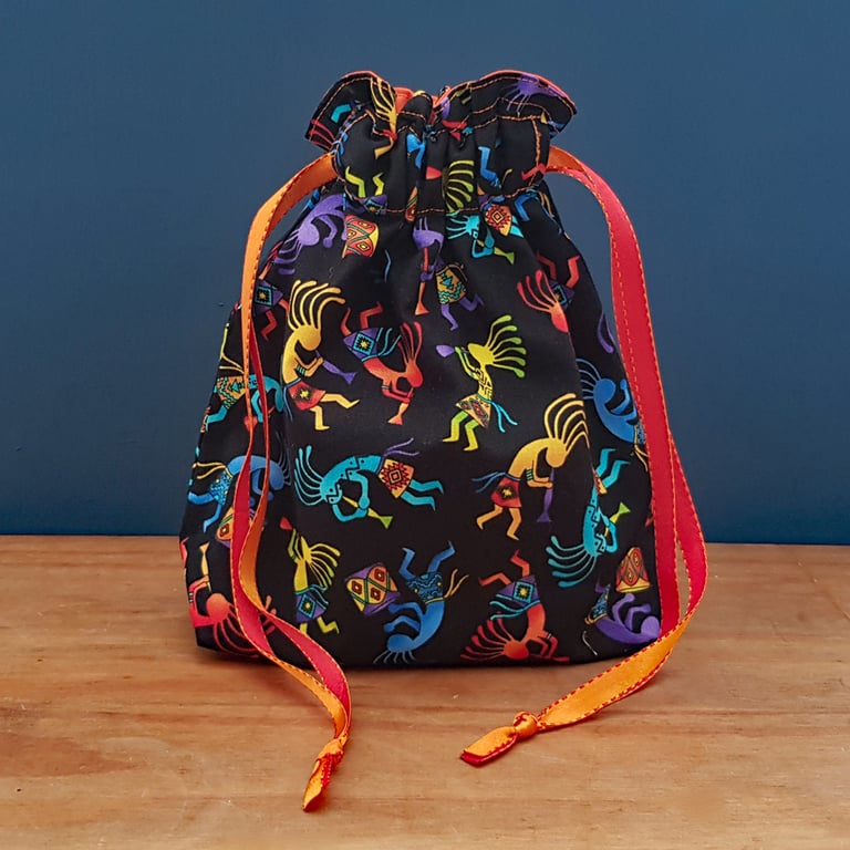 Small Sized Rainbow Kokopelli Style Reusable Gift And Storage Bag