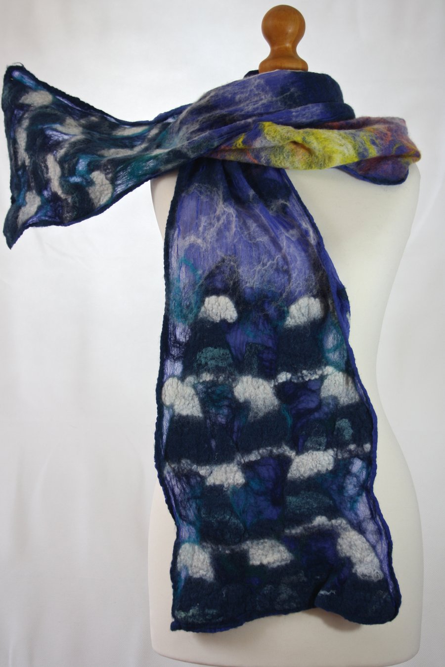 Handmade Sunset at Sea Silk and Felt Scarf