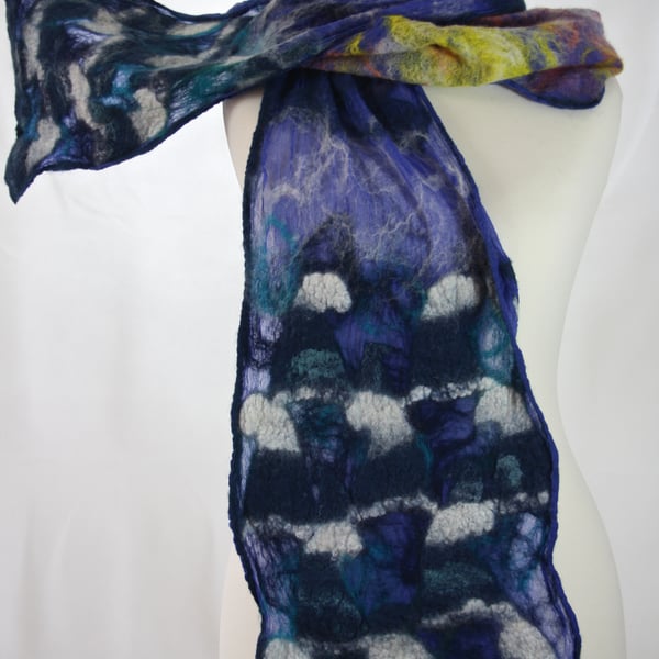 Handmade Sunset at Sea Silk and Felt Scarf