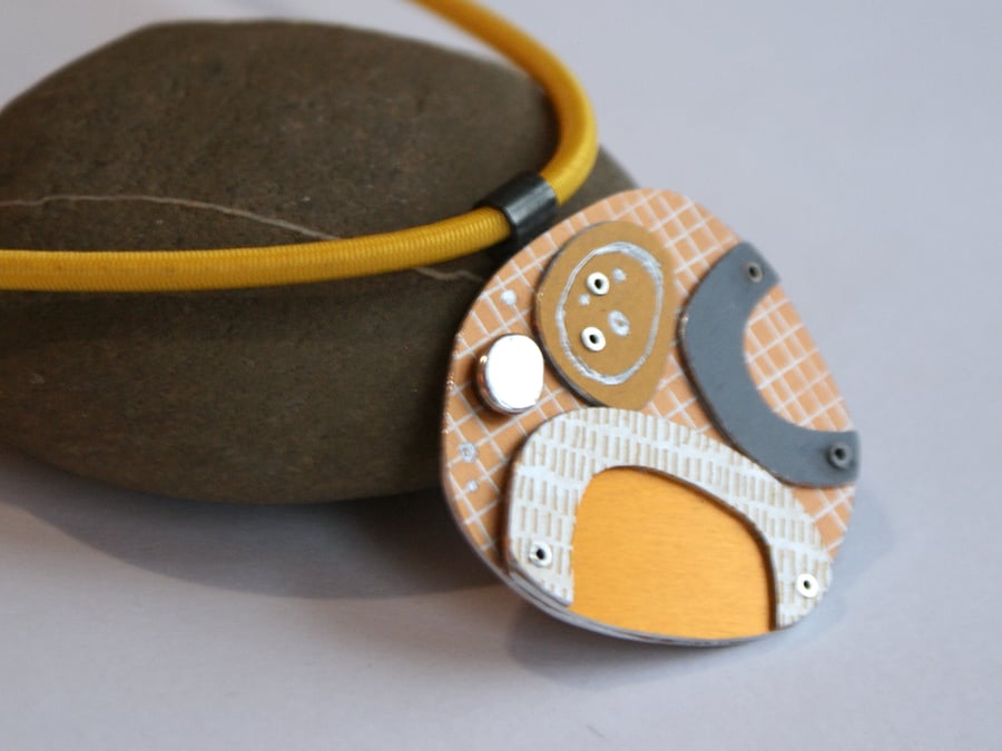 Abstract pebble necklace mustard and grey