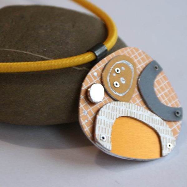 Abstract pebble necklace mustard and grey