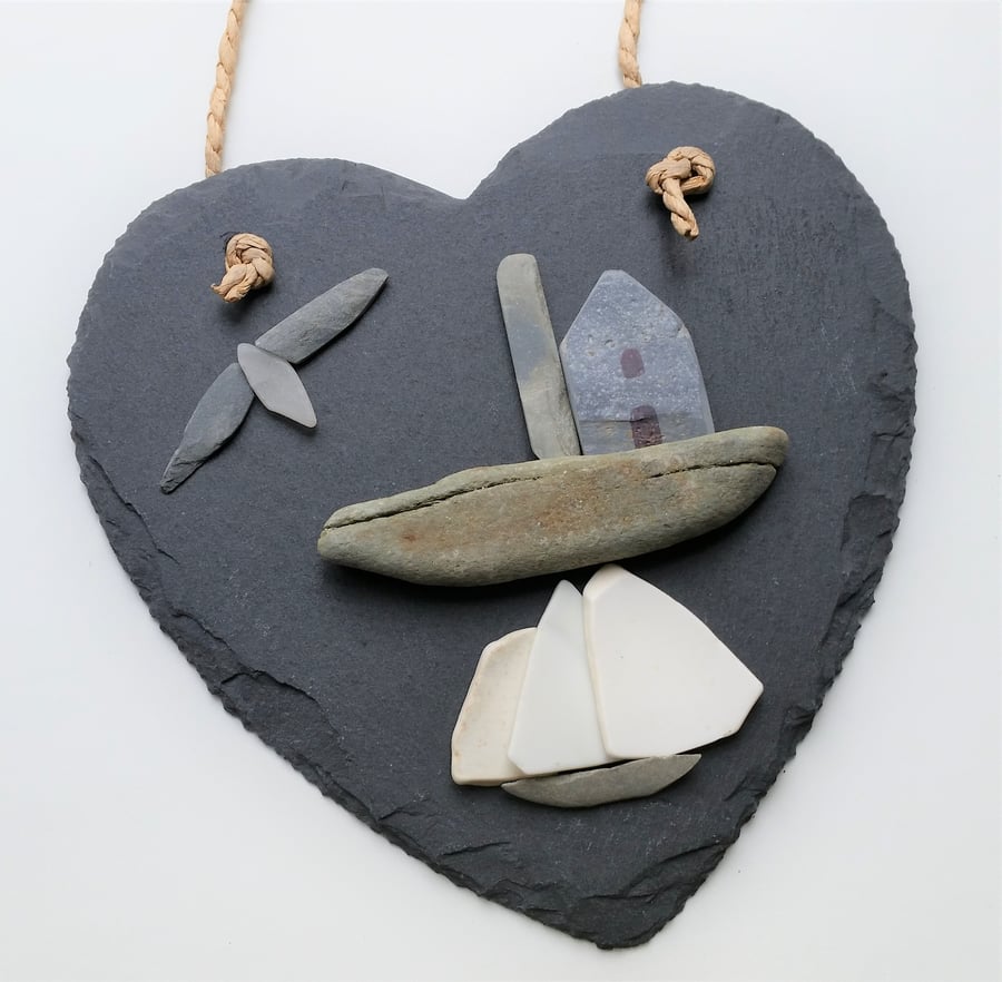 Cornish Tin Mine on a Slate Heart, 10th Tin Wedding Anniversary Gift