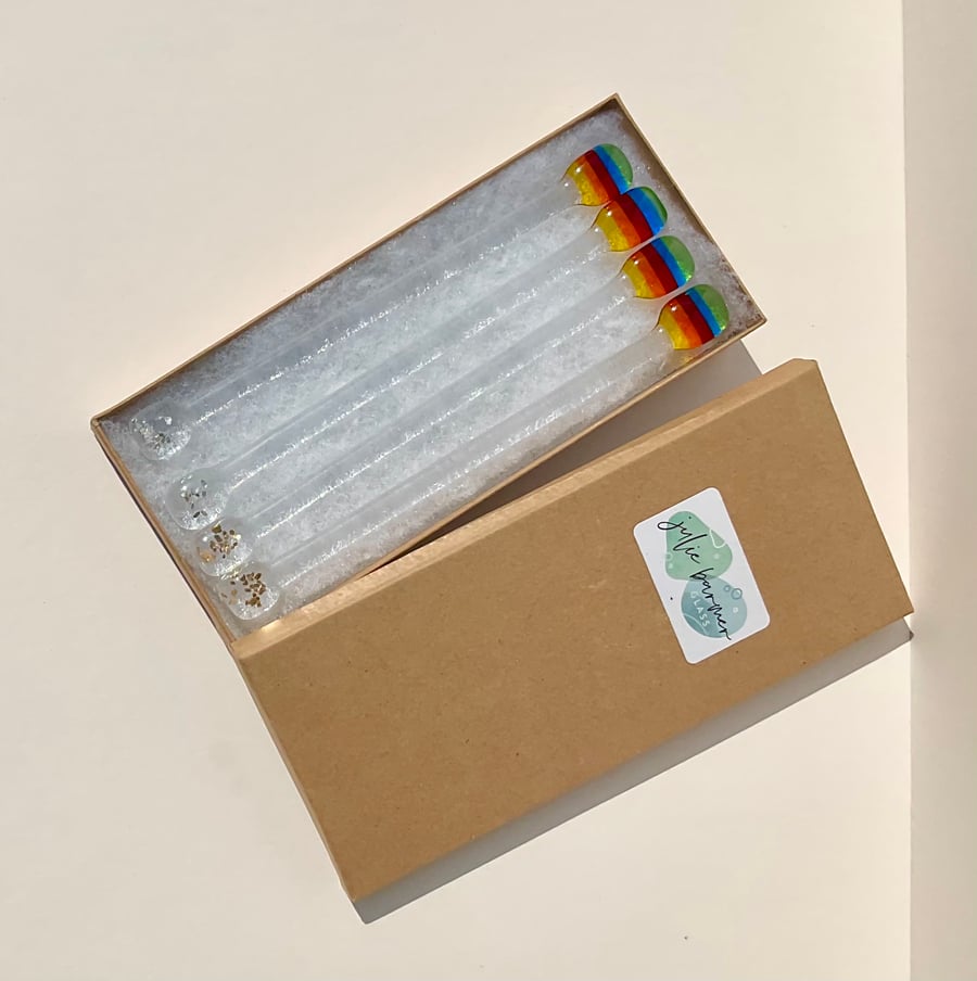 Fused glass rainbow gin, cocktail stirrers 