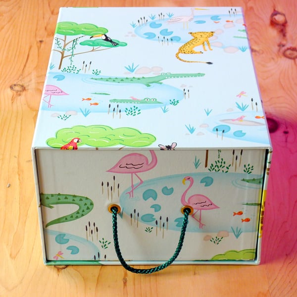 Handmade Toy Storage Drawer: Crocodile Lake Blue, Nursery and Playroom Décor