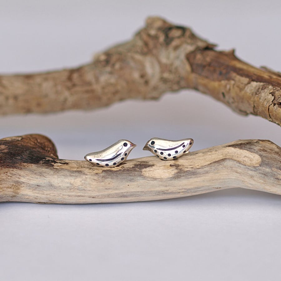 Bird Stud Earrings - small silver studs - gifts for nature lovers