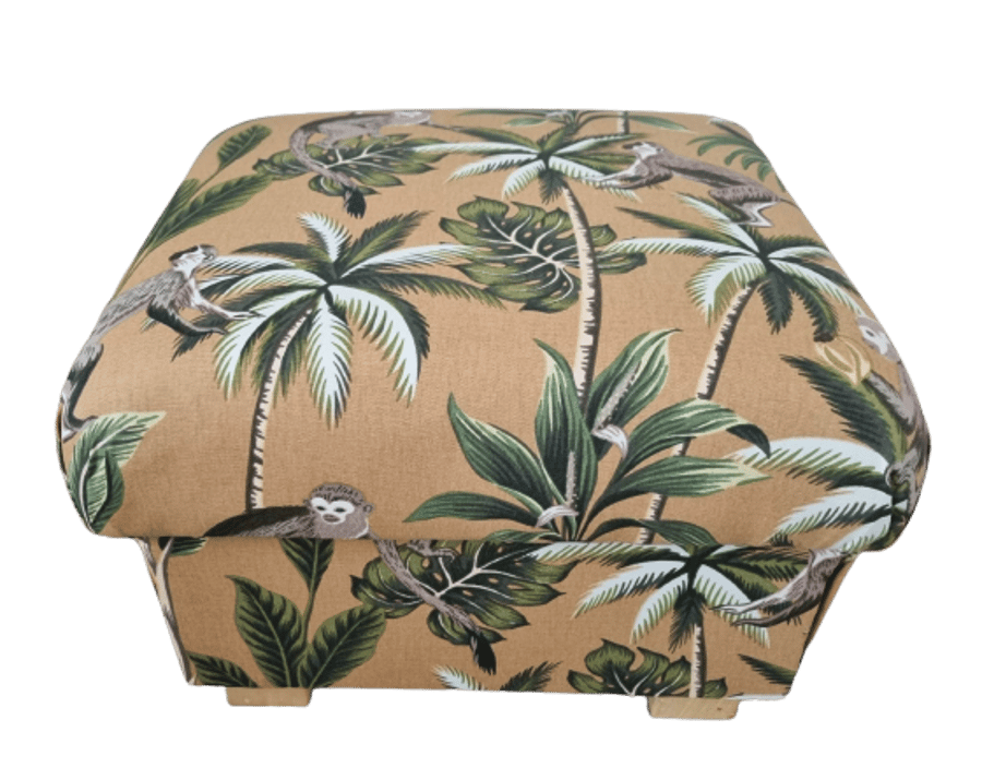 Storage Footstool Fryetts Monkeys Ochre Fabric Pouffe Ottoman Mustard Jungle