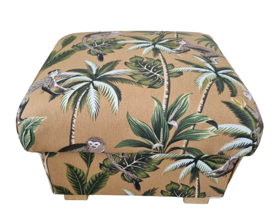 Storage Footstool Fryetts Monkeys Ochre Fabric Pouffe Ottoman Mustard Jungle