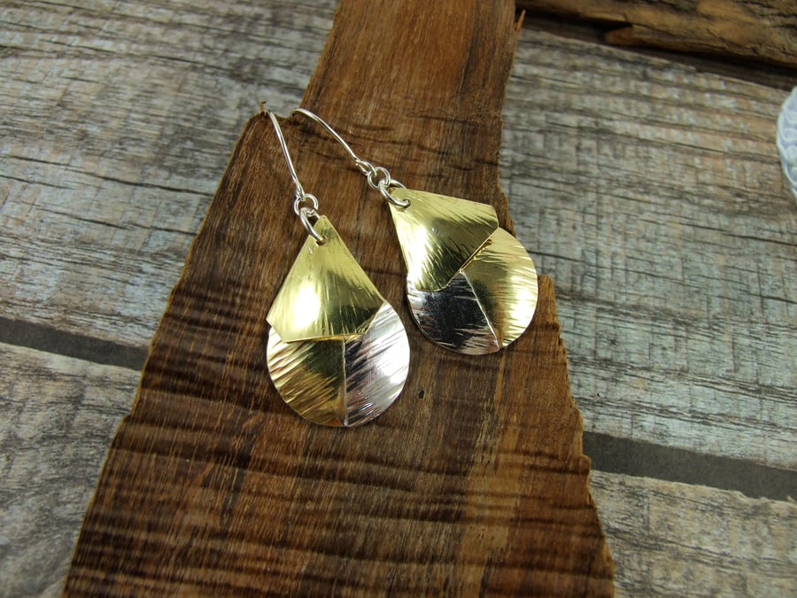 Earrings, Sterling Silver and Brass Brass Geometric Triangle and Circle