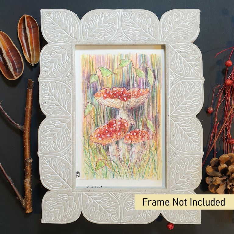Fly agaric mushrooms, little original artwork, letterbox art gift
