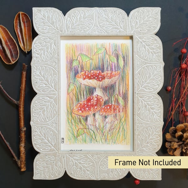 Fly agaric mushrooms, little original artwork, letterbox art gift