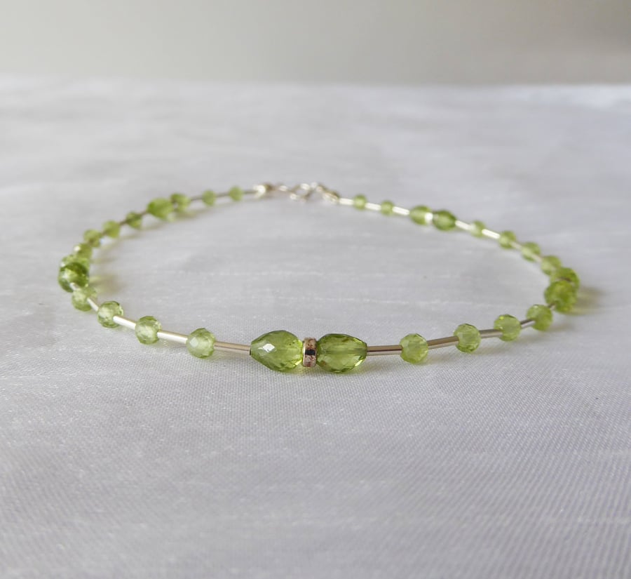 Peridot and Sterling Silver Anklet