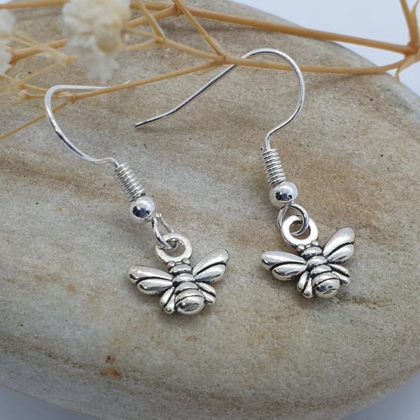 silver plated earrings with sweet little silver plated bee charms perfect gift 