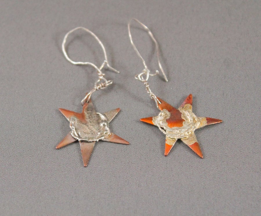 Star and Half Moon Copper Earrings