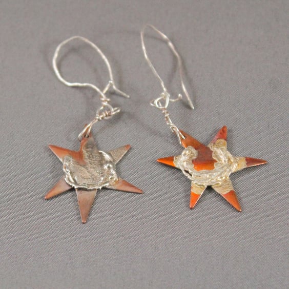 Star and Half Moon Copper Earrings