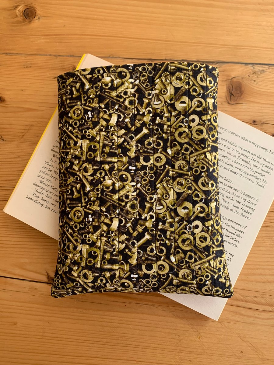 Nuts And Bolts Print Quilted Fabric Book Sleeve - Paperback Size