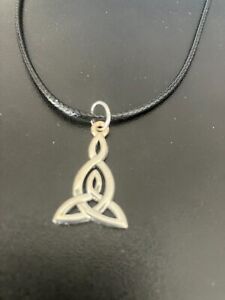 triquetra celtic knot charm pendant on a 18" leather cord necklace