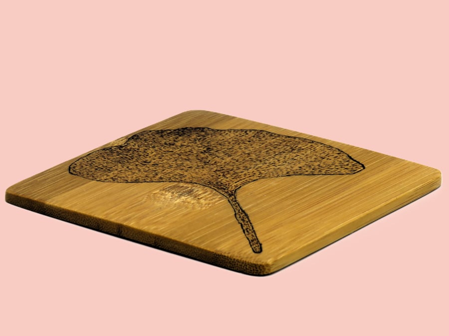 Recycled Gingko patterned Coasters in Bamboo SKU-CG1 to CG4