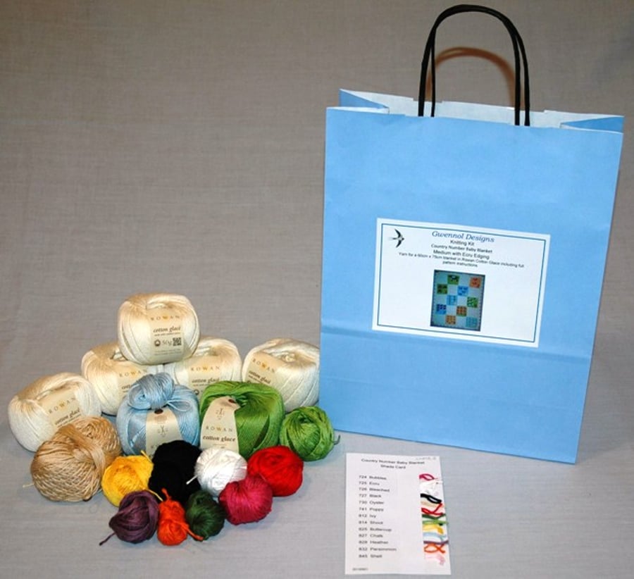 Country Number  Baby Blanket Knitting Kit size 60cm x 75cm