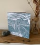 small original Lino print card of Lyme Regis Cobb with buildings