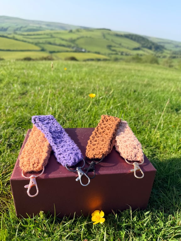 Handmade Crochet Wristlet Keychain - Cotton Key Holder - Countryside Inspired