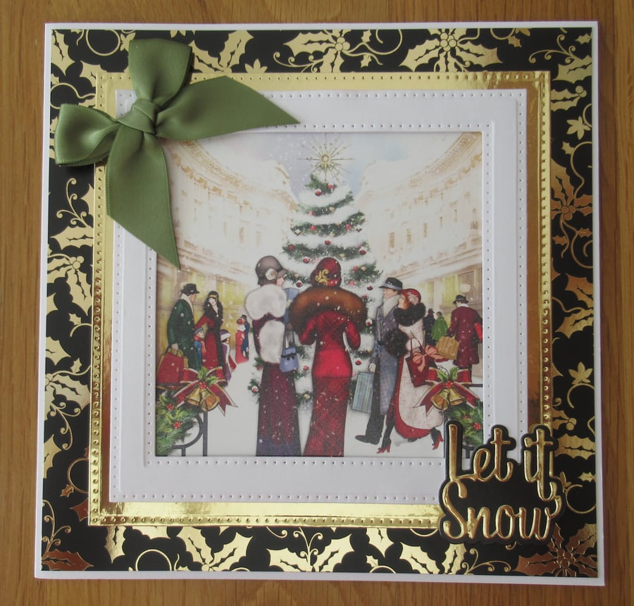 8x8 Luxury Art Deco Christmas Card - Christmas Shopping