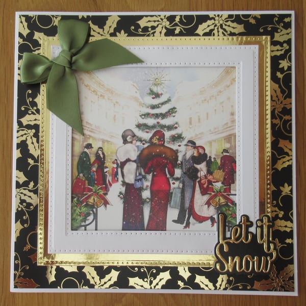 8x8 Luxury Art Deco Christmas Card - Christmas Shopping