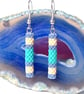 Peyote Tube Earrings In Blue, Cream And Green - Image 2