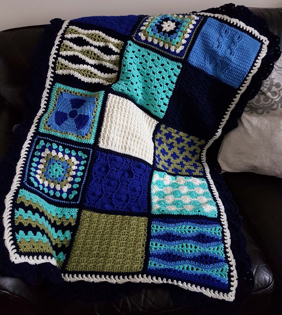 Shades of Blue & Green Crochet Sampler Blanket