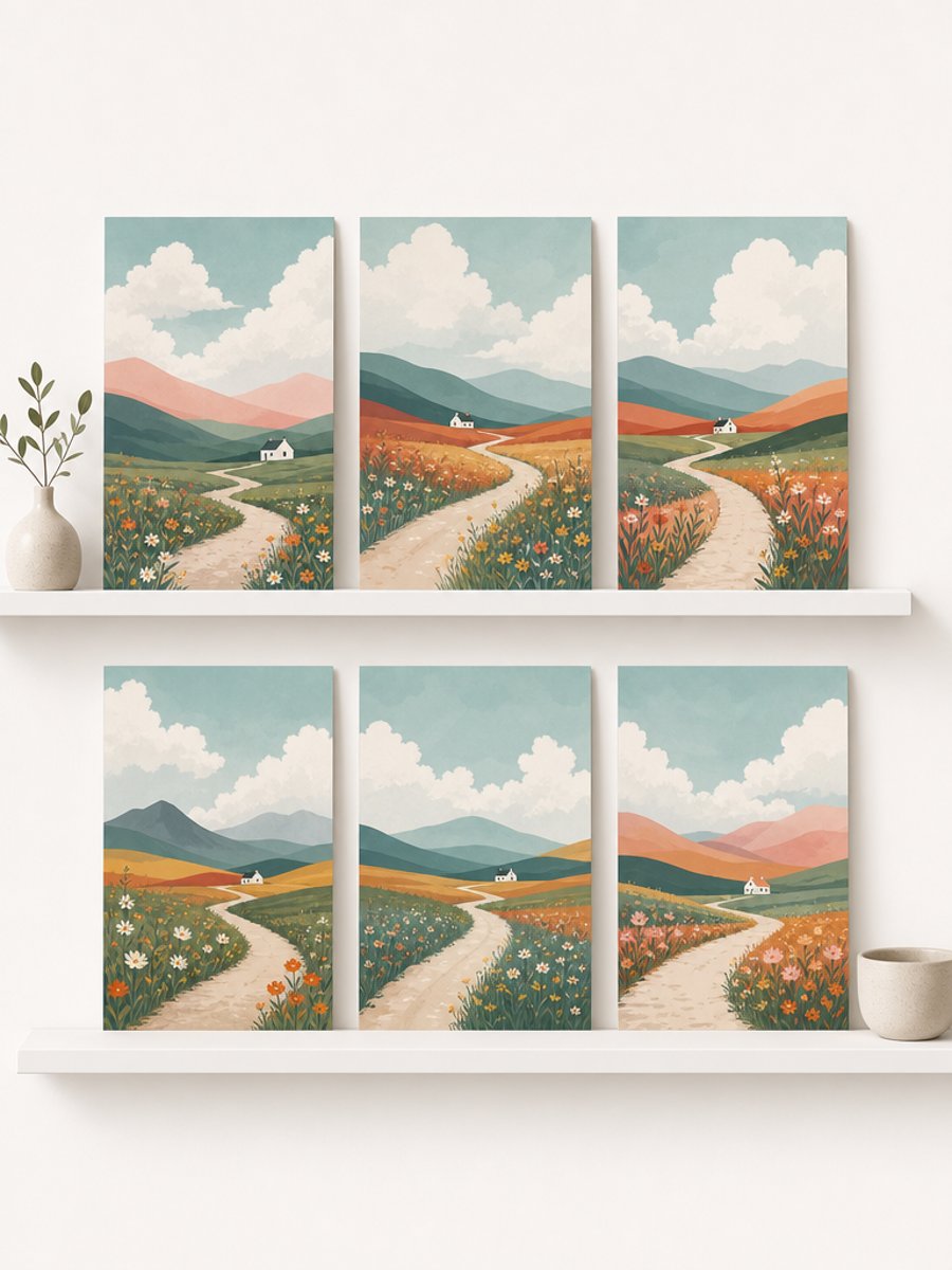Pack of 6 - Walking - Traveling - A6 White Linen Note Card & Envelope Set