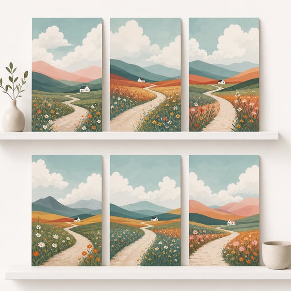 Pack of 6 - Walking - Traveling - A6 White Linen Note Card & Envelope Set