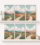 Pack of 6 - Walking - Traveling - A6 White Linen Note Card & Envelope Set