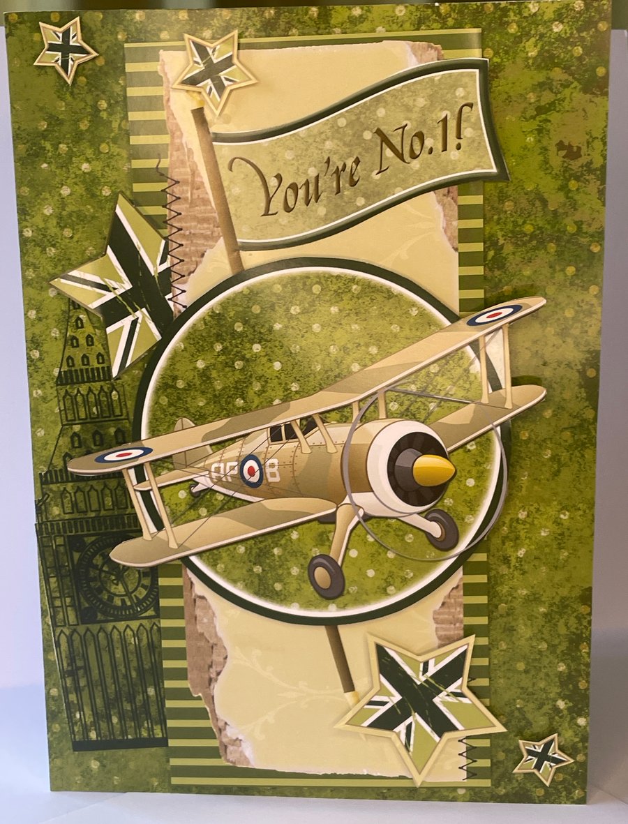 RAF plane and Big Ben Union flag Father's Day card
