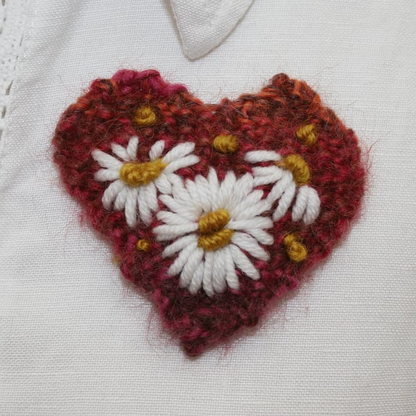 Embroidered Brooch - Russet Heart
