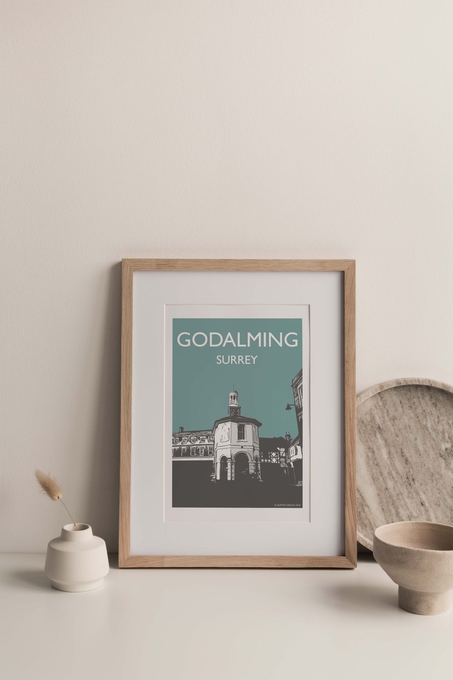 Godalming TEAL, Surrey Giclee Travel Print Pink