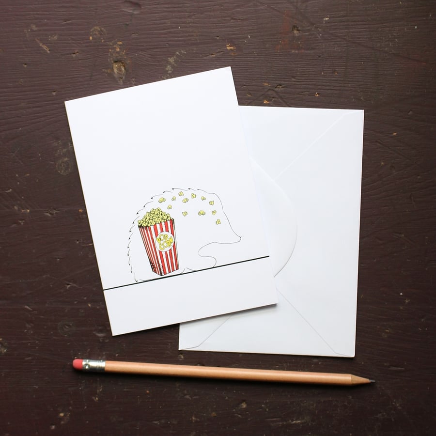 Hedgehog Greetings Card with Popcorn