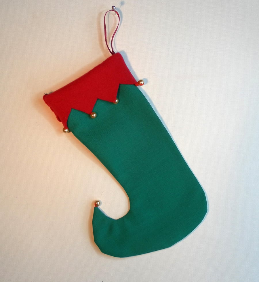 Christmas Stocking, Elf Boot, Green and Red (2)