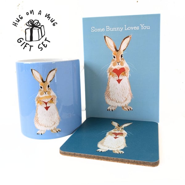 Anniversary Mothers Day  gift set Mug Coaster Card Hare Bunny