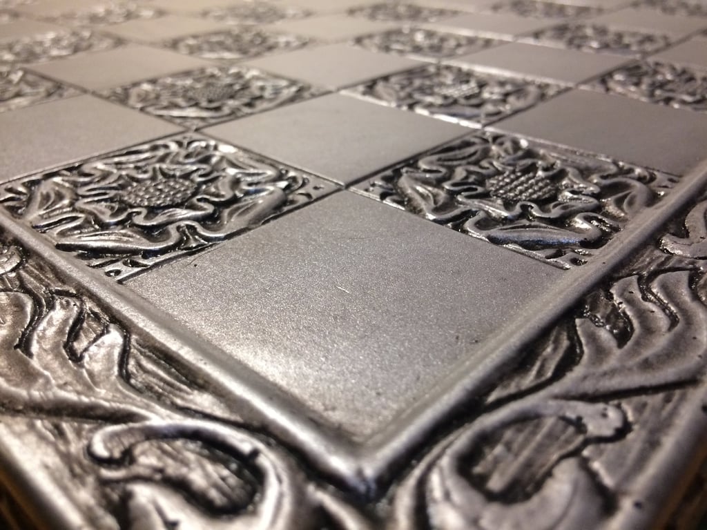 Large Chess board - Metallic Silver York Rose Gothic Motif with Engraved Border 