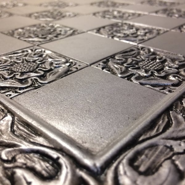 Large Chess board - Metallic Silver York Rose Gothic Motif with Engraved Border 
