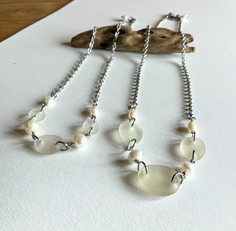Seaglass & Pearl Necklace 