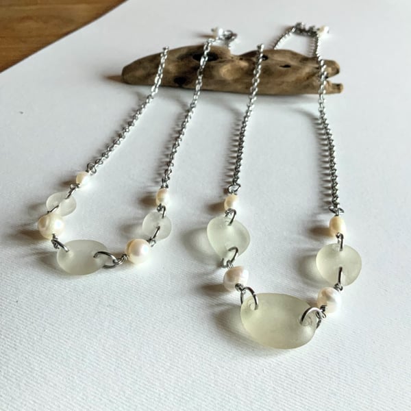 Seaglass & Pearl Necklace 
