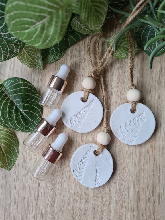 Fern print essential oil diffusers clay hanging decorations set of 3 home decor