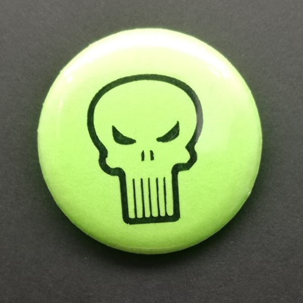 Skull - Green 25mm Button Badge - Free Postage!
