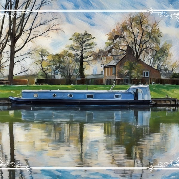 Narrow Boat  A5 Greeting Card Norfolk Denver