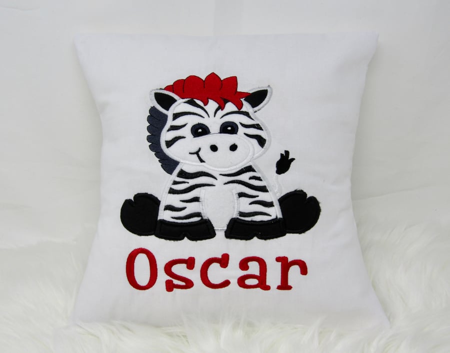 Zebra Cushion,Personalised Embroidered Zebra nursery room pillow cushion.