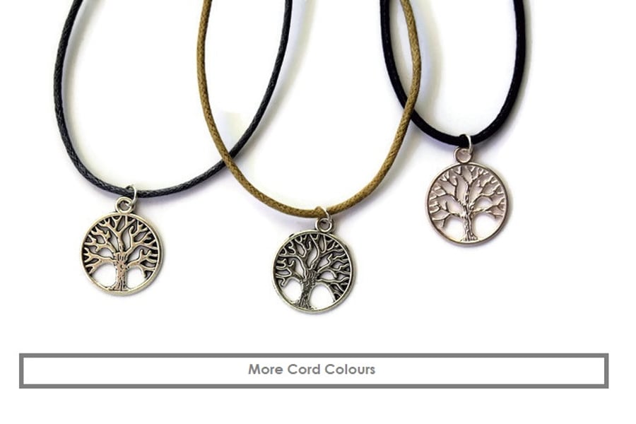 Tree of Life Necklace, Waxed Cord Mens Tree of Life Pendant, Thick Cord Necklace