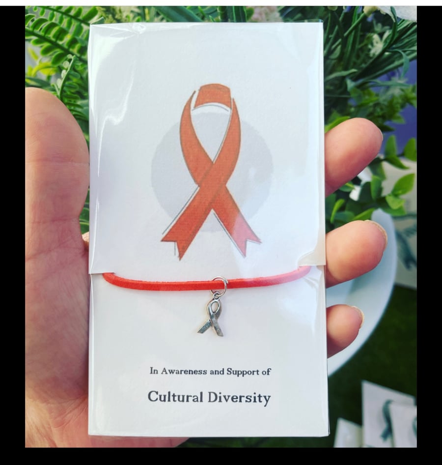Cultural diversity awareness wish bracelet gift bracelet awareness ribbon charm 